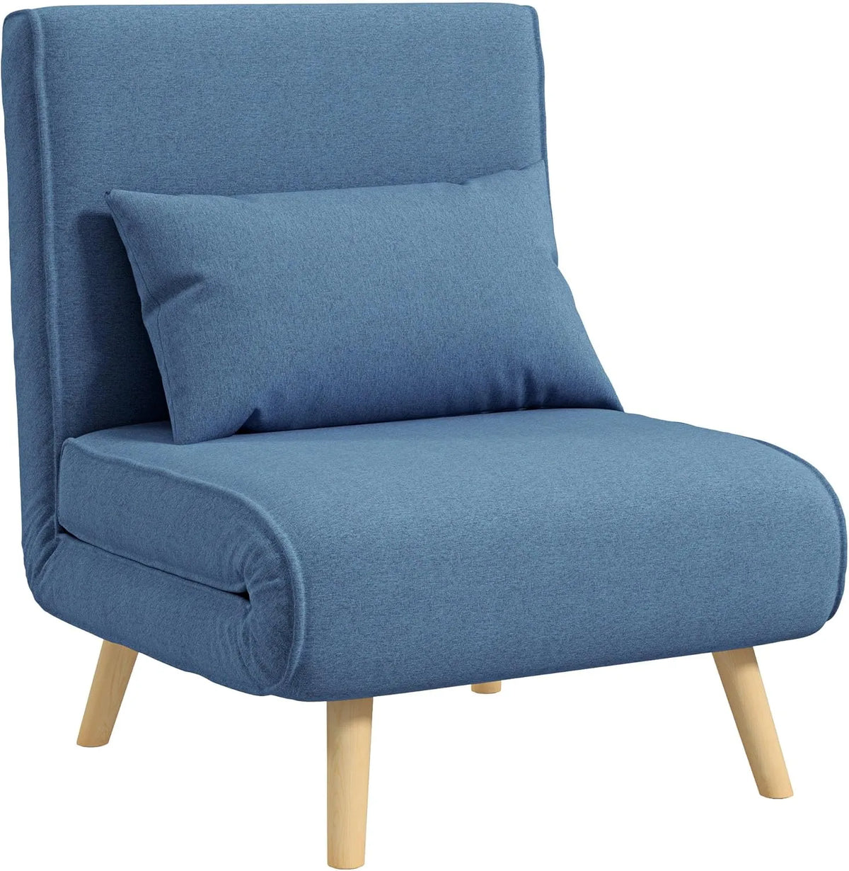 HOMCOM Chaise Convertible Multifonction 3 en 1 - Fauteuil, Lit et Chauffeuse avec Dossier Réglable 5 Positions - Oreiller Inclus pour Salon et Chambre, Bleu