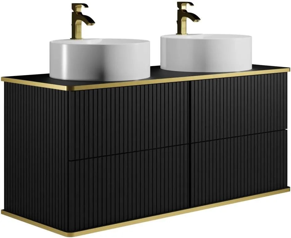 Meuble de Salle de Bain Suspendu Noir avec Double Vasque Ronde - 120 cm - Design KELIZA