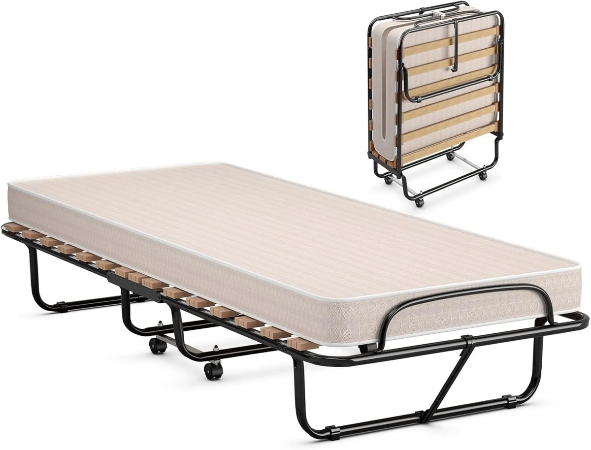 Lit Pliant 1 Personne avec Matelas Mémoire Orthopédique 10 cm, 120KG, 80x190CM - Idéal pour Invités
