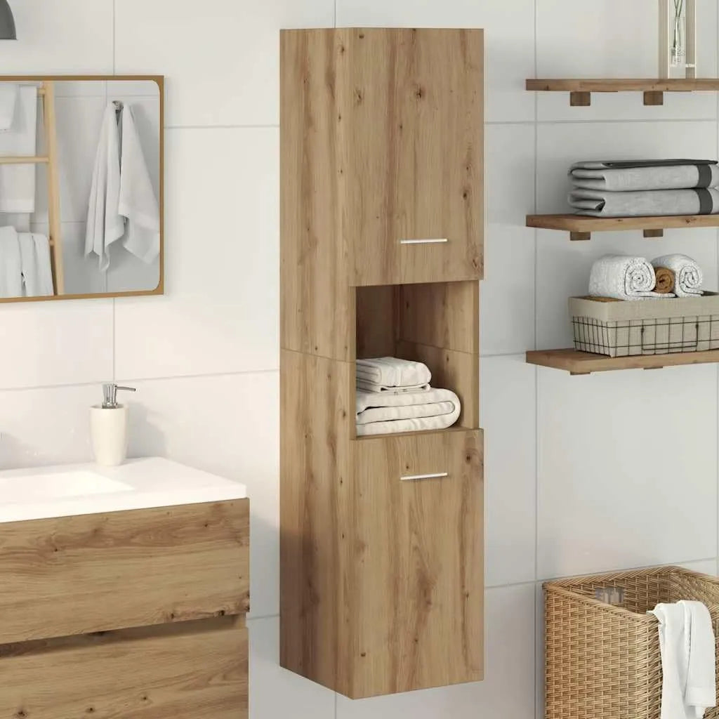 Armoire Murale de Salle de Bain en Chêne Artisanal 30x30x130 cm