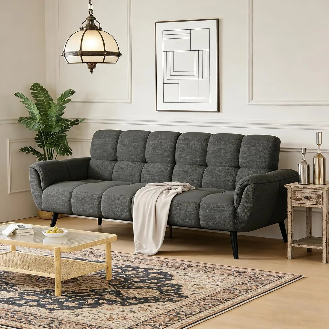 Canapé-lit moderne en lin 195 cm JIEXI, dossier réglable pour petits espaces - Gris foncé