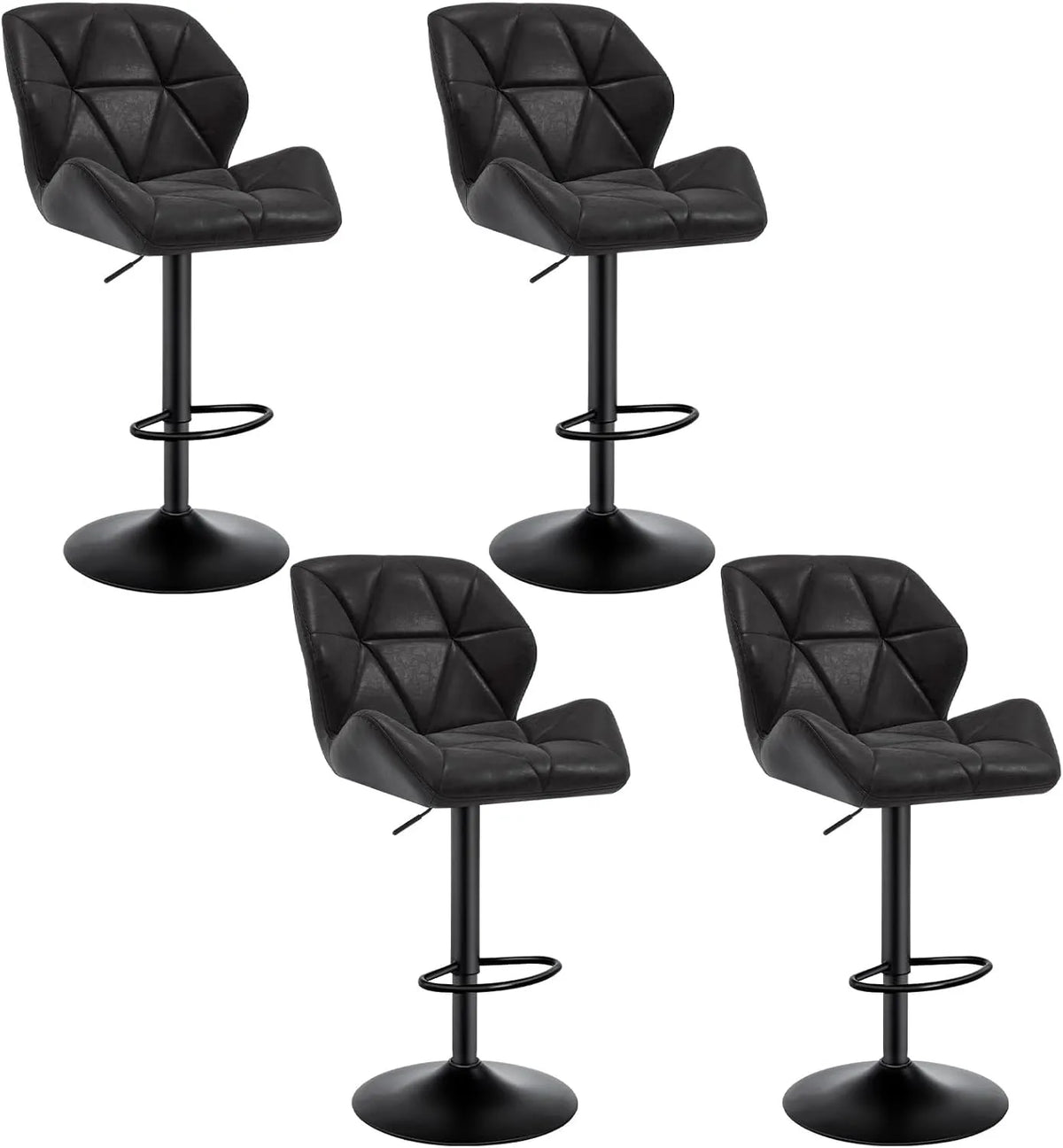 Ensemble de 4 tabourets de bar réglables avec dossier en similicuir noir