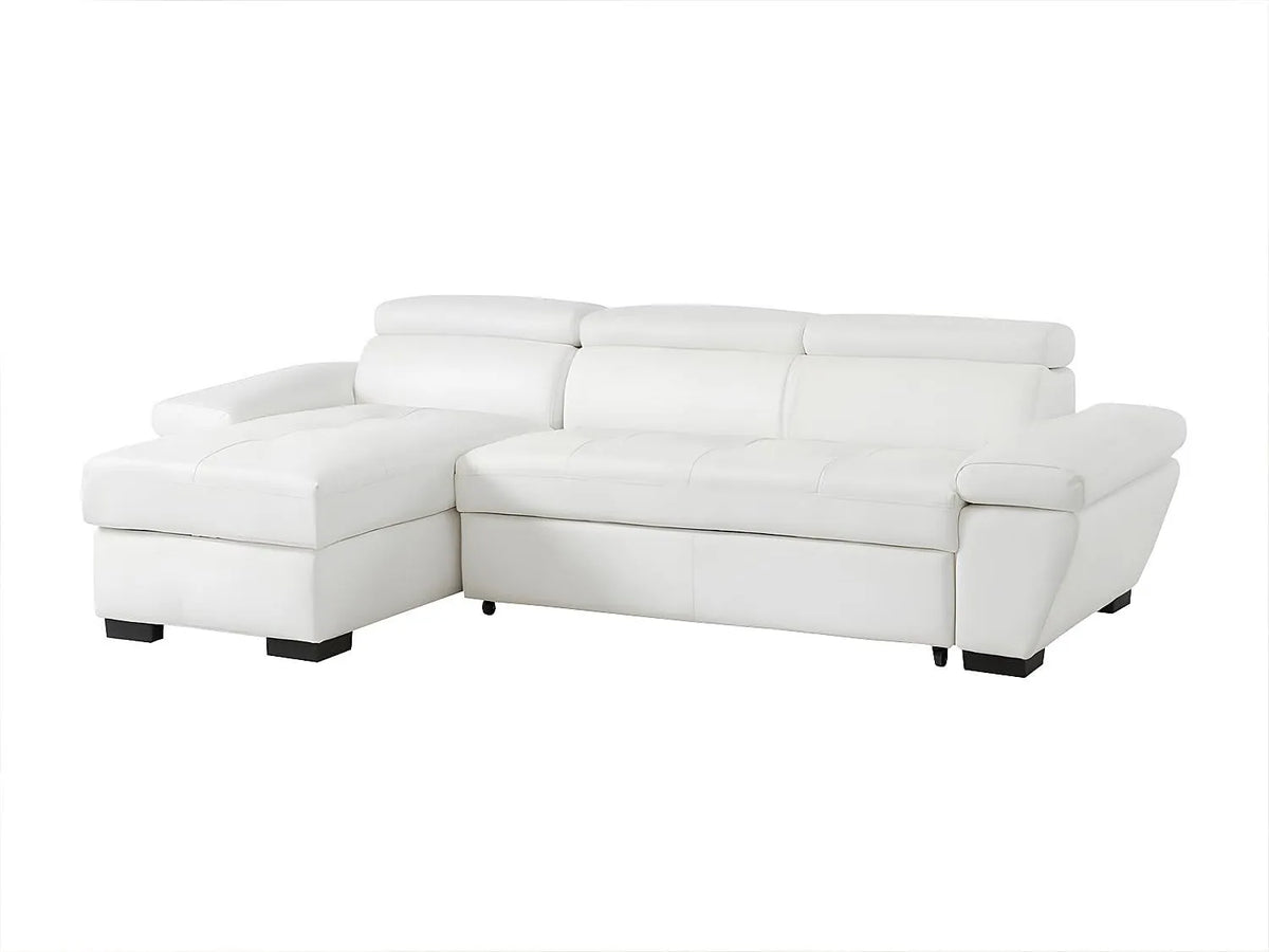 Canapé d'angle convertible en cuir JONOVA blanc avec méridienne gauche