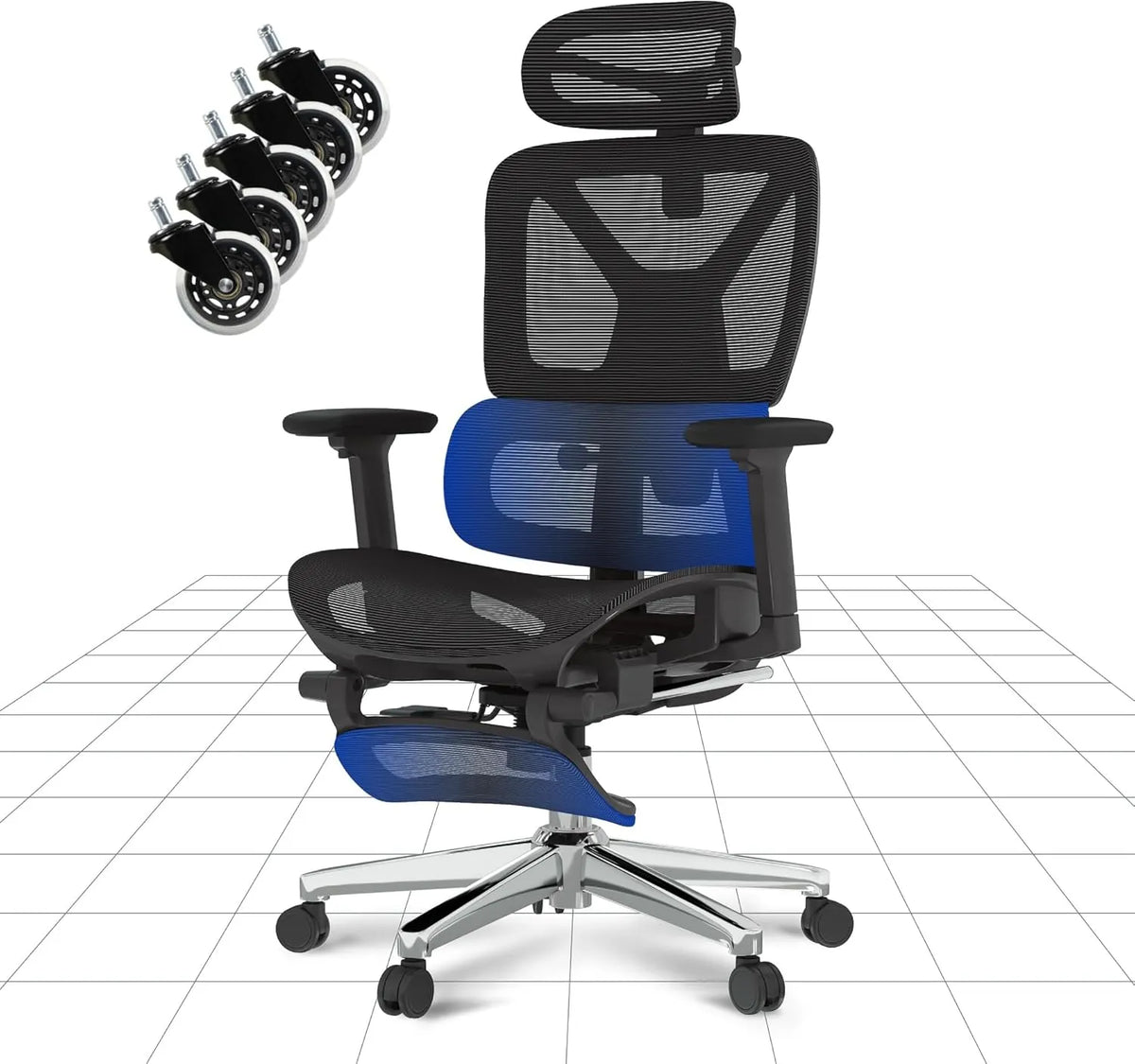 Chaise de Bureau Ergonomique FLEXISPOT C7 Pro avec Repose-Pieds et Accoudoirs 3D, Roulottes à Lame, Appuie-tête et Support Lombaire Réglable, Noir