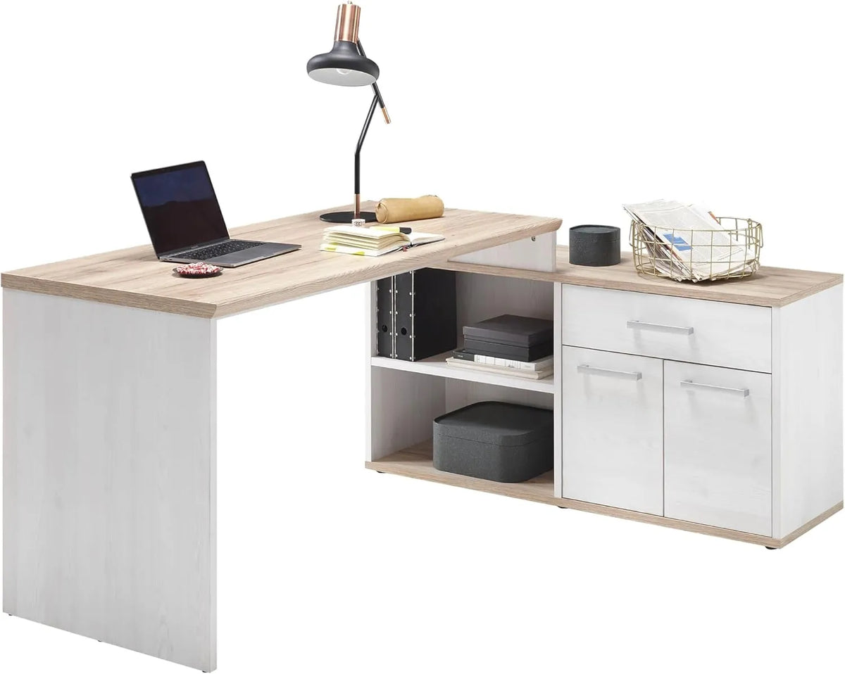 Bureau d'Angle Moderne Aspect Mélèze avec Rangement - 177 x 76 x 130 cm