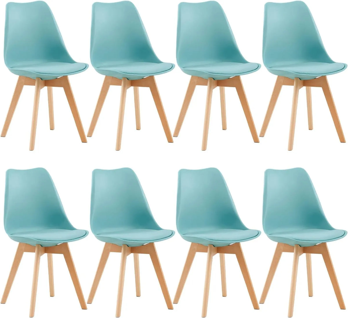Lot de 8 Chaises Scandinaves Rétro pour Salle à Manger et Bureau, Pieds en Hêtre Massif, Couleur Morandi
