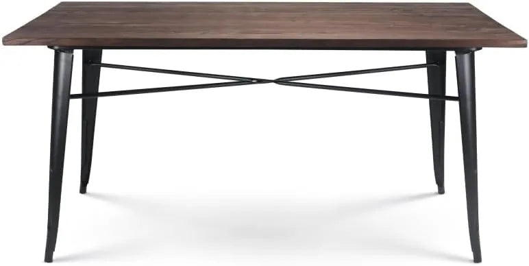 Table à manger moderne en métal noir mat avec plateau en bois foncé 160 x 80 cm