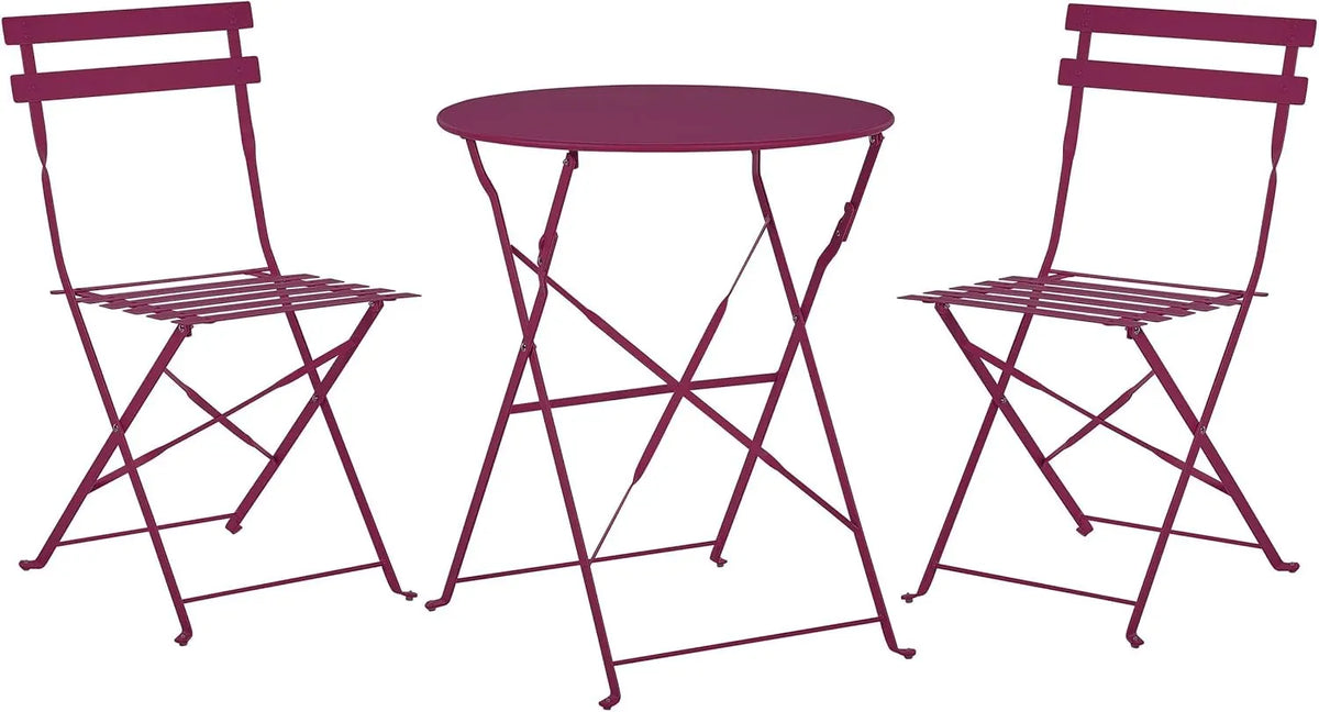 Ensemble Bistro de Jardin en Acier Bordeaux Pliable - Table et 2 Chaises Fiori