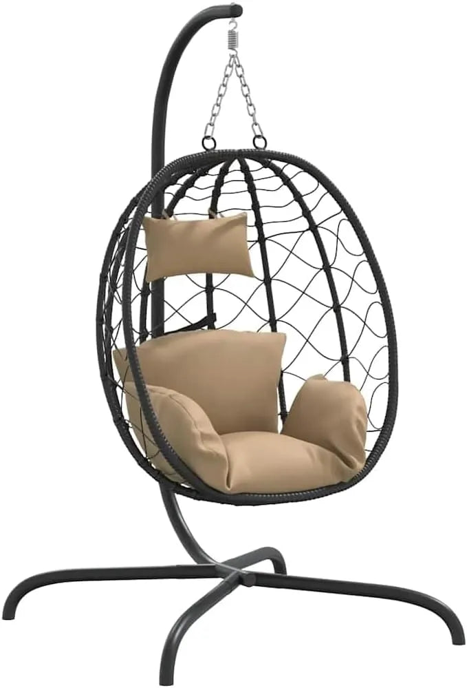 Chaise Suspendue Confort en Rotin Synthétique et Acier Taupe