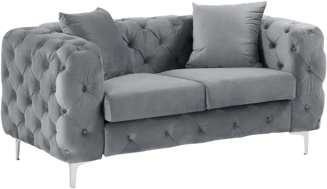 Canapé 2 Places en Velours Anthracite Chesterfield - Élégance Classique