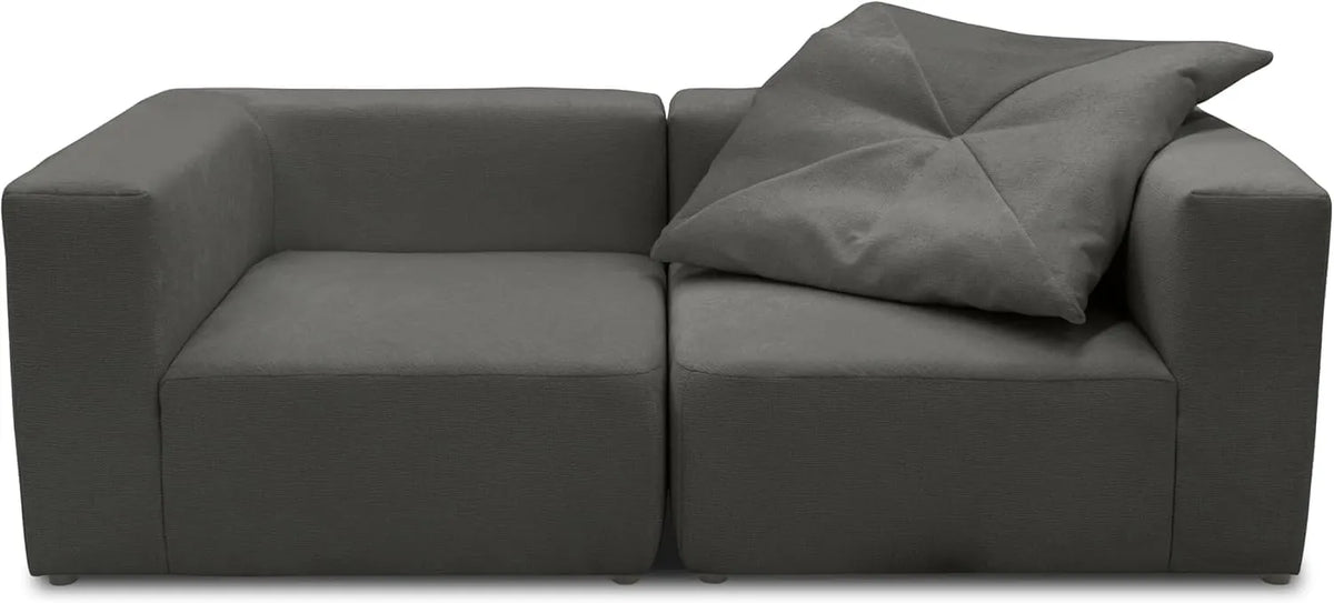 Canapé modulable 2 places Adrian en tissu gris foncé, 216x108x69 cm