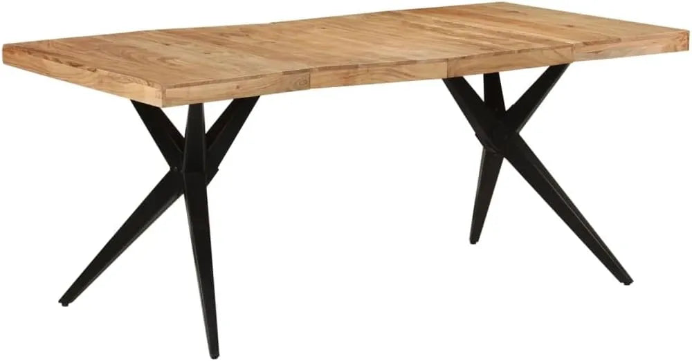Table à manger en bois massif d'acacia et fer noir, 180 x 90 x 77 cm, style industriel