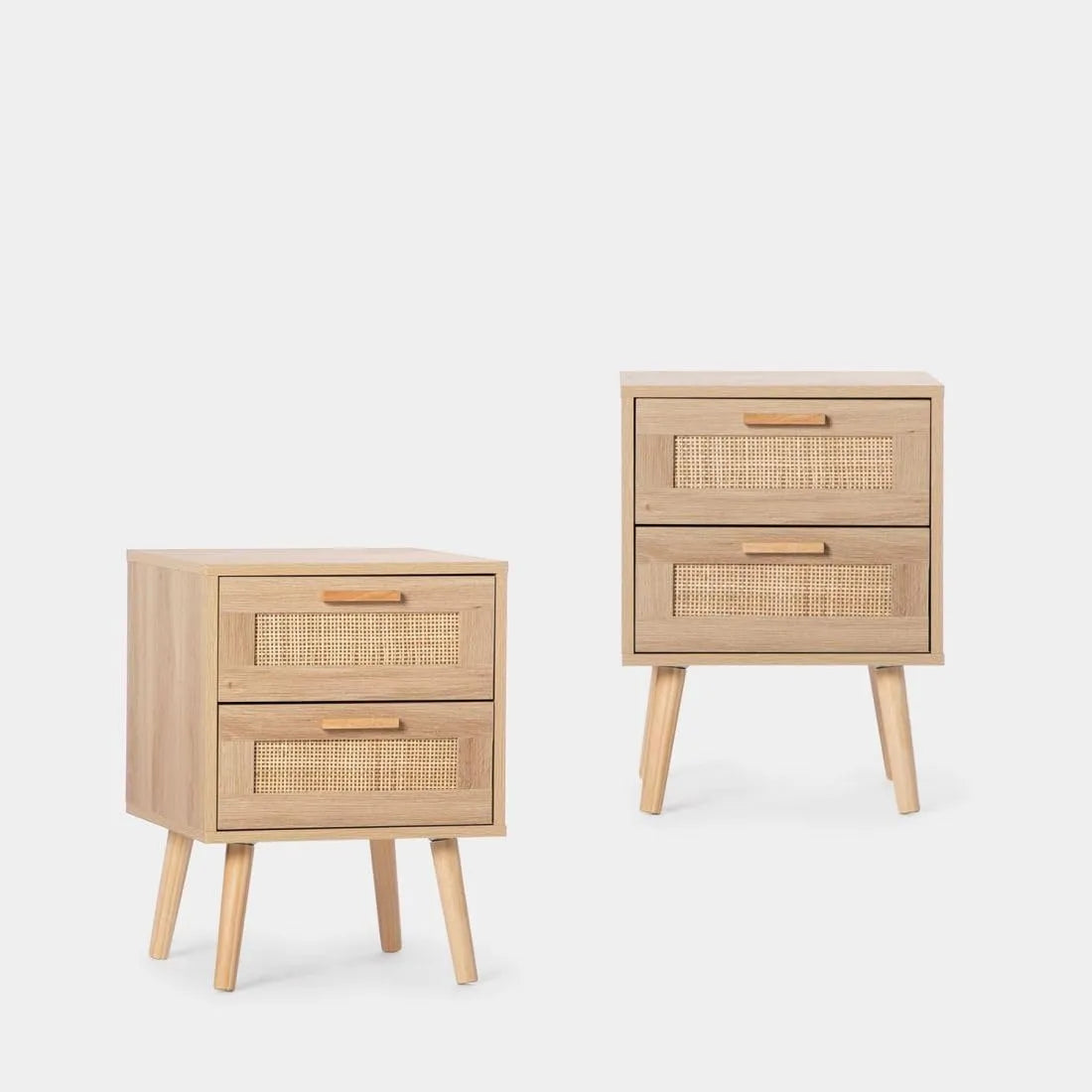 Lot de 2 Tables de Nuit en Rotin avec Grands Tiroirs, Ambiance Chaleureuse pour Chambre