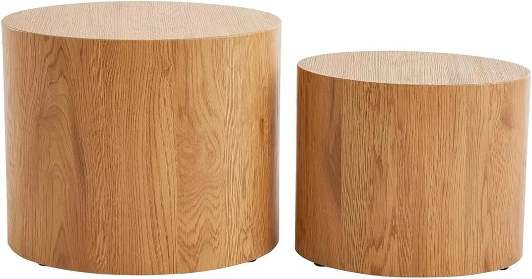 Lot de 2 Tables Basses Scandinaves Ovales en Bois Clair - Finition Chêne Woody
