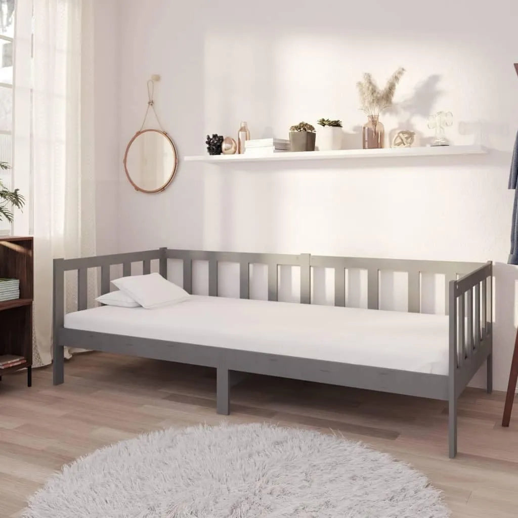 Lit en pin massif gris avec matelas 90x200 cm et lattes robustes