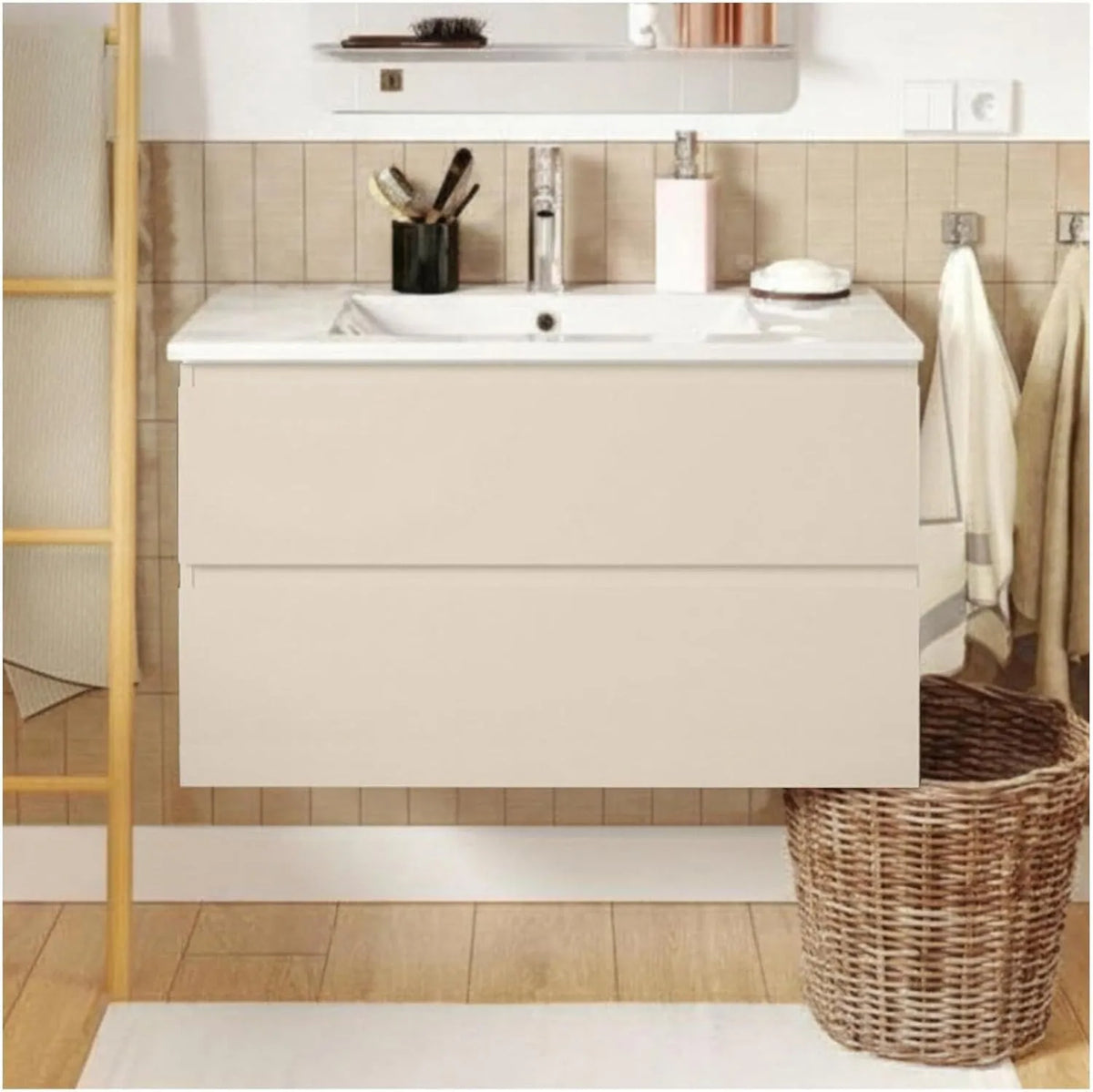Ensemble Meuble Vasque 80cm Chêne Sorrento avec Robinet Chromé