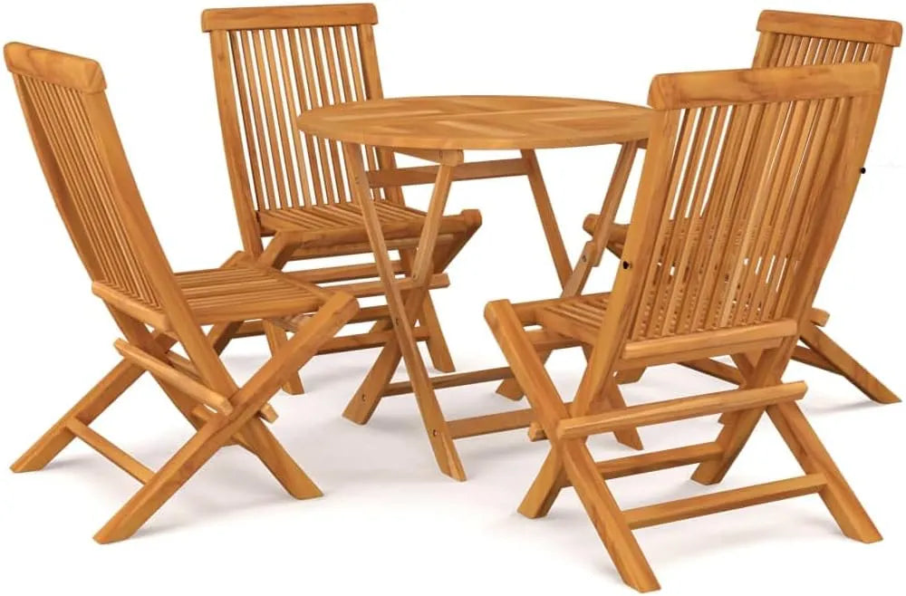 Ensemble de Jardin en Teck Massif 5 Pièces, Pliable et Résistant, Idéal pour Camping et Pique-Nique