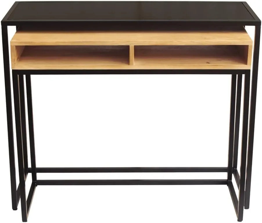 Bureau d'appoint en manguier massif et métal noir avec rangements, 100 cm