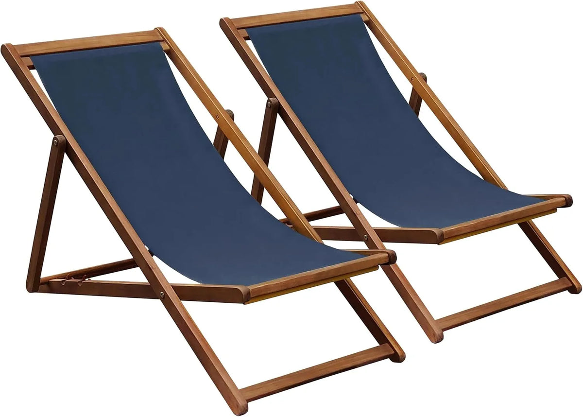 Oviala Lot de 2 chaises longues inclinables en bois d'acacia - 3 positions - Bleu marine
