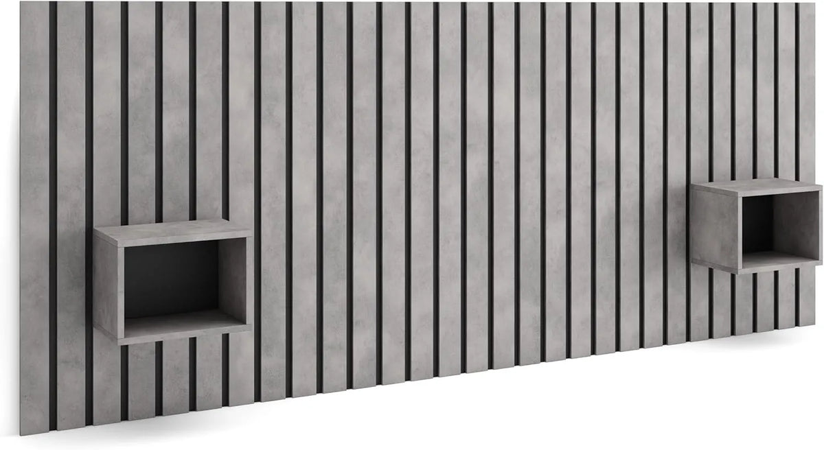 Tête de lit avec tables de chevet, panneaux muraux modernes 258x107x3 cm, compatible lit 150-180 cm, style ciment