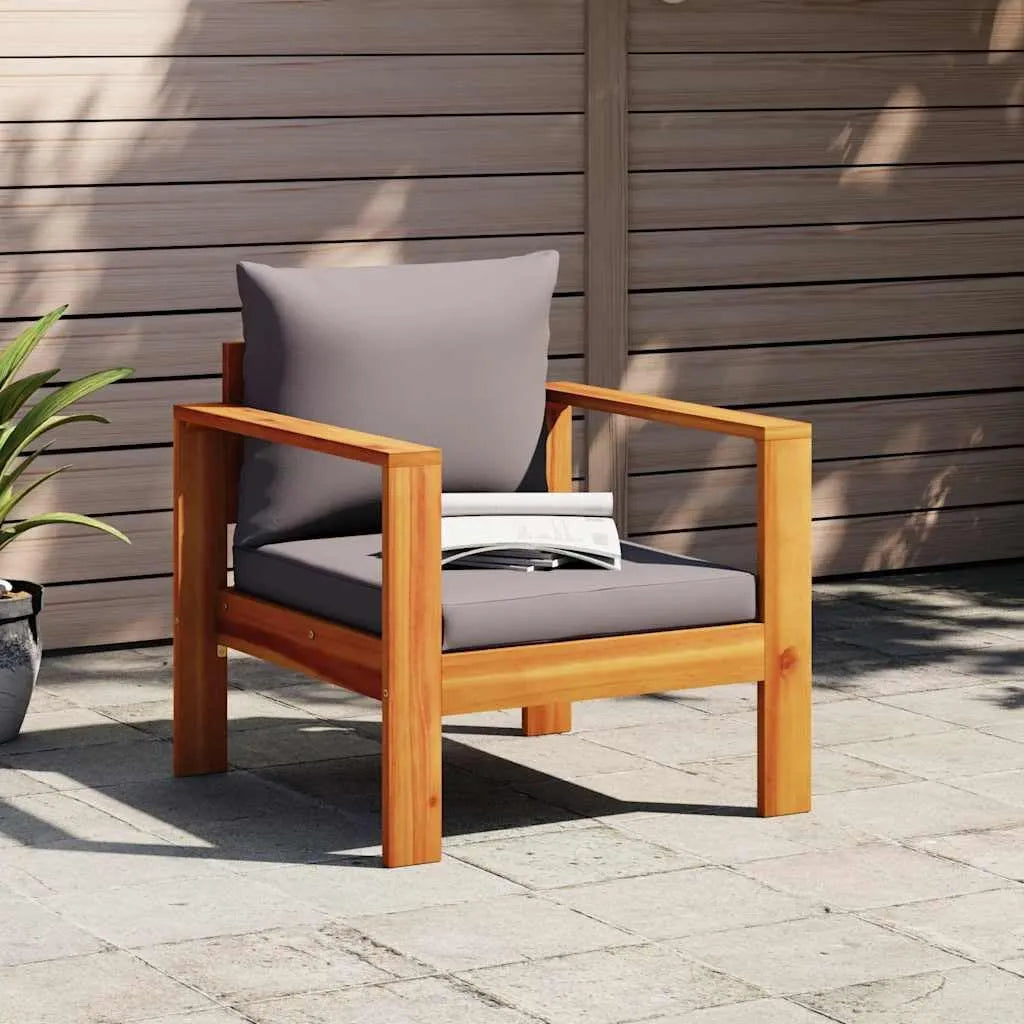 Chaise de jardin en acacia avec coussin anthracite - 68 x 68 x 64 cm - Résistante et huilée - Idéale pour terrasse et balcon