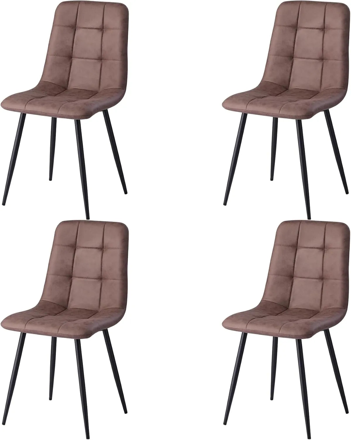Ensemble de 4 Chaises de Salle à Manger en Cuir Synthétique, Style Moderne Rétro avec Pieds en Métal Solide (Brun Foncé)