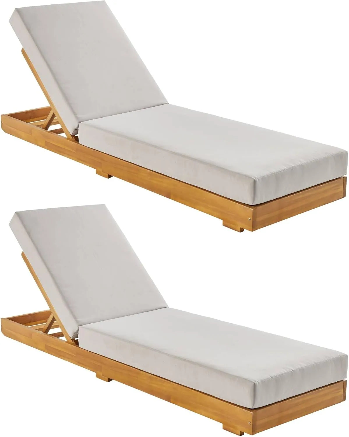 Set de 2 Chaises Longues Beige en Acacia avec Housse Amovible