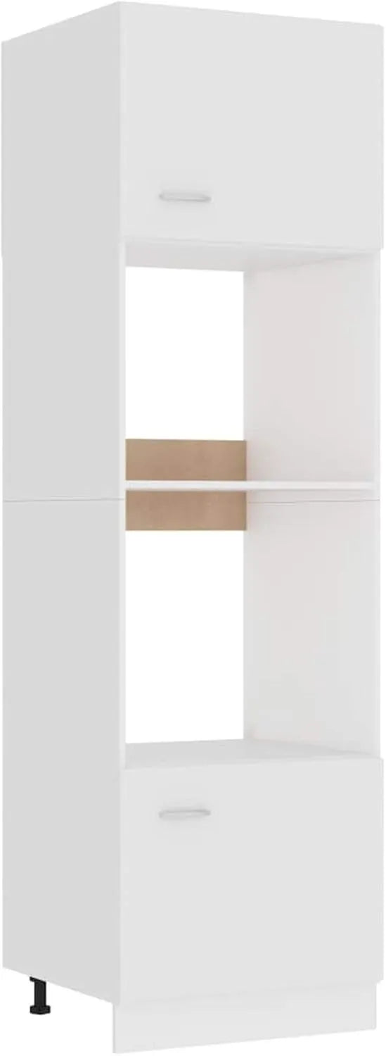 Armoire de Cuisine Moderne pour Micro-ondes en Aggloméré Blanc 60x57x207 cm