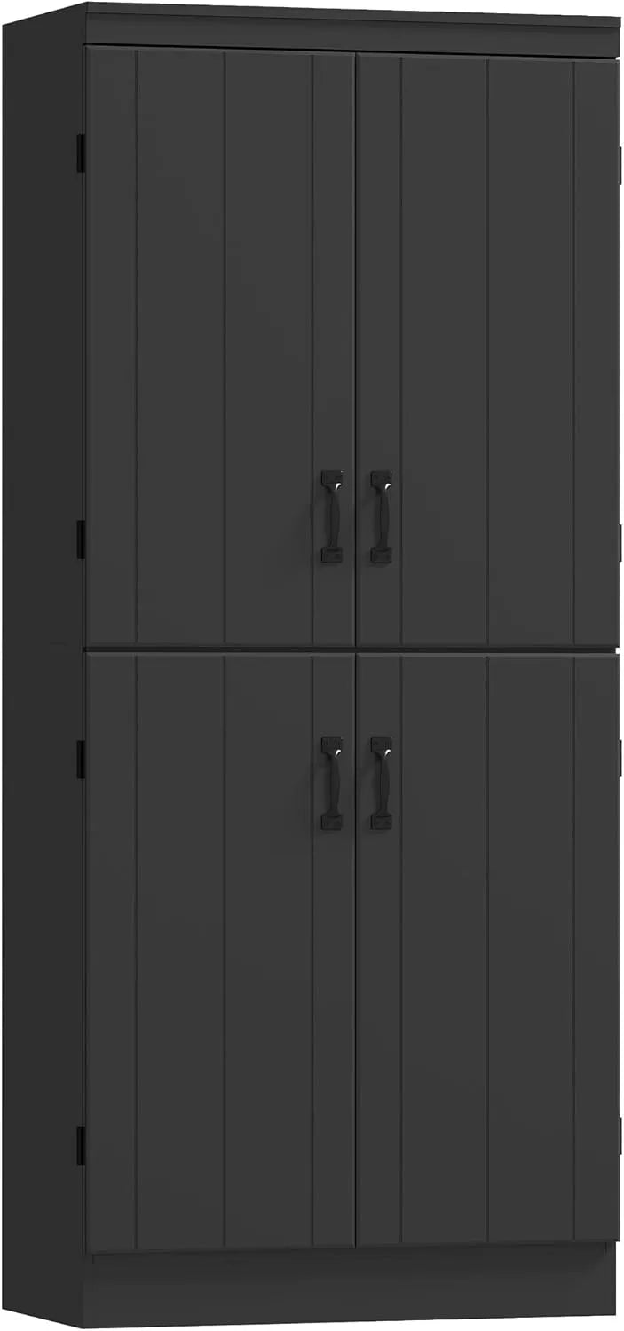 Buffet de Cuisine HOMCOM Noir avec Étagères Réglables et Portes, 6 Niveaux, Pour Salon et Salle à Manger
