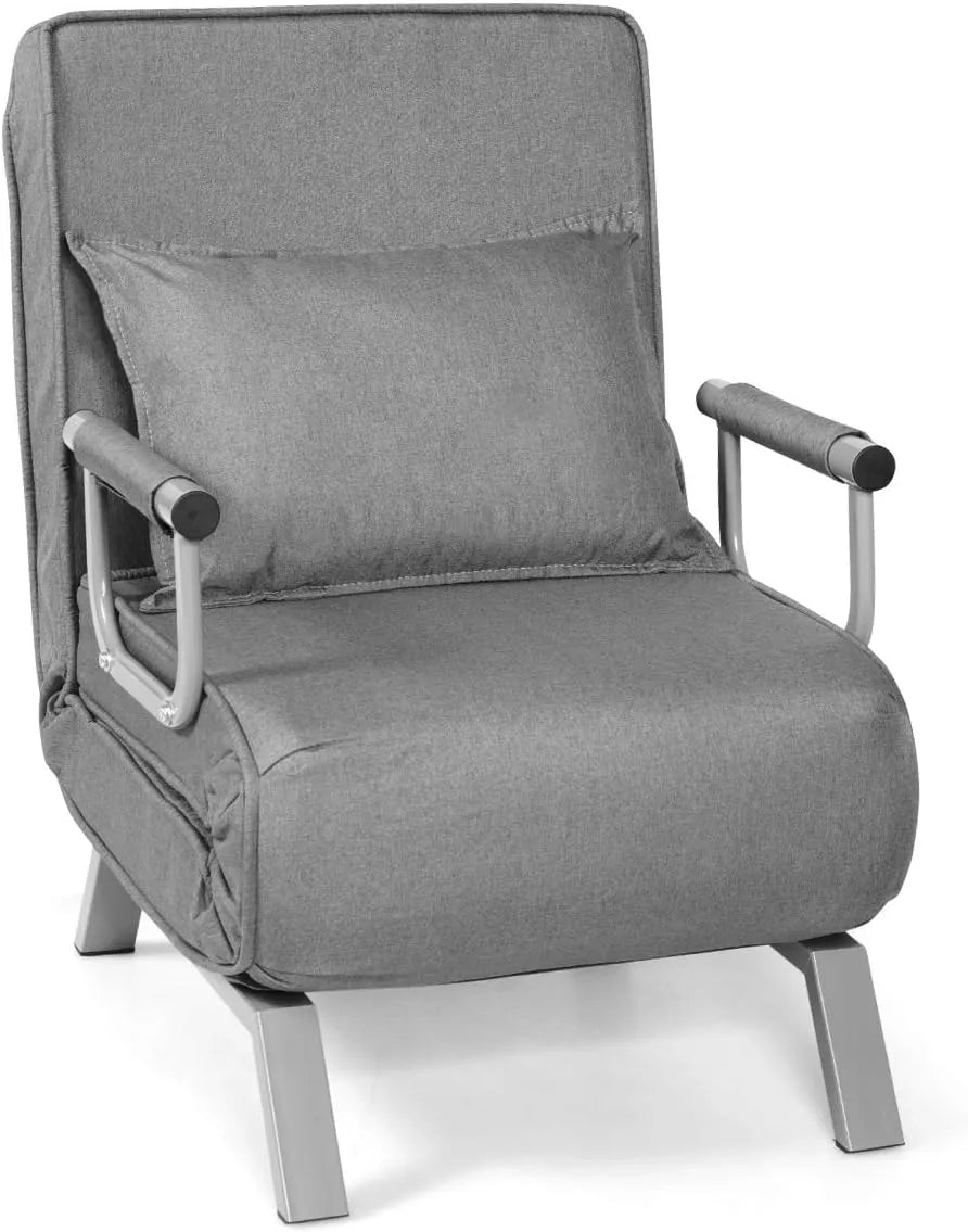 Fauteuil Convertible 1 Place 3 en 1 avec Dossier Réglable et Accoudoirs - Gris