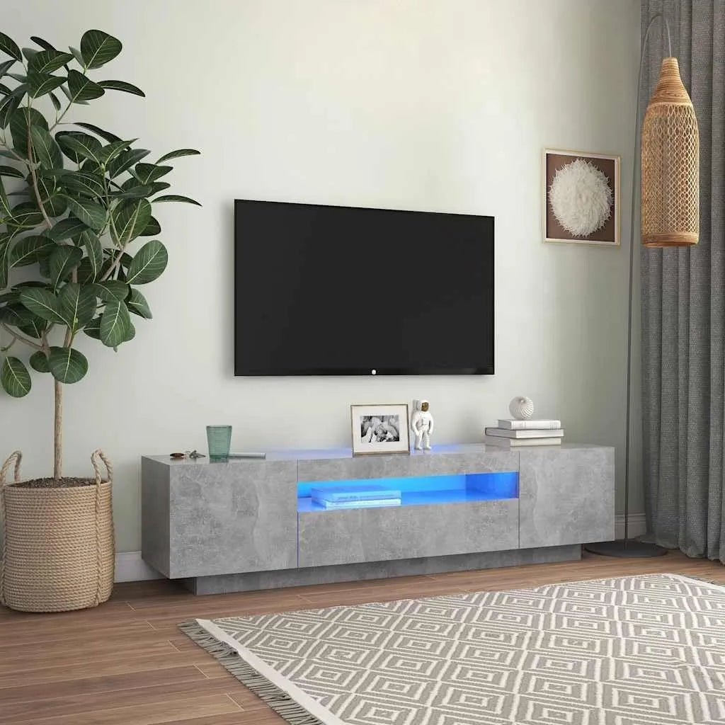 Meuble TV Moderne avec Éclairage LED, Gris Béton, 160x35x40 cm, 30 kg
