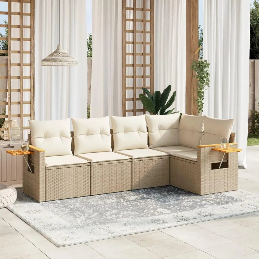 Salon de jardin modulable en rotin synthétique résistant aux UV avec coussins beiges