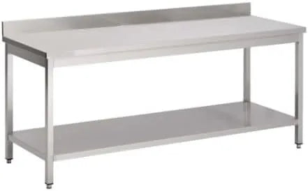 Table de Travail en Acier Inoxydable avec Étagère Inférieure et Crédence 200x70 cm - Modèle GDATS-207A