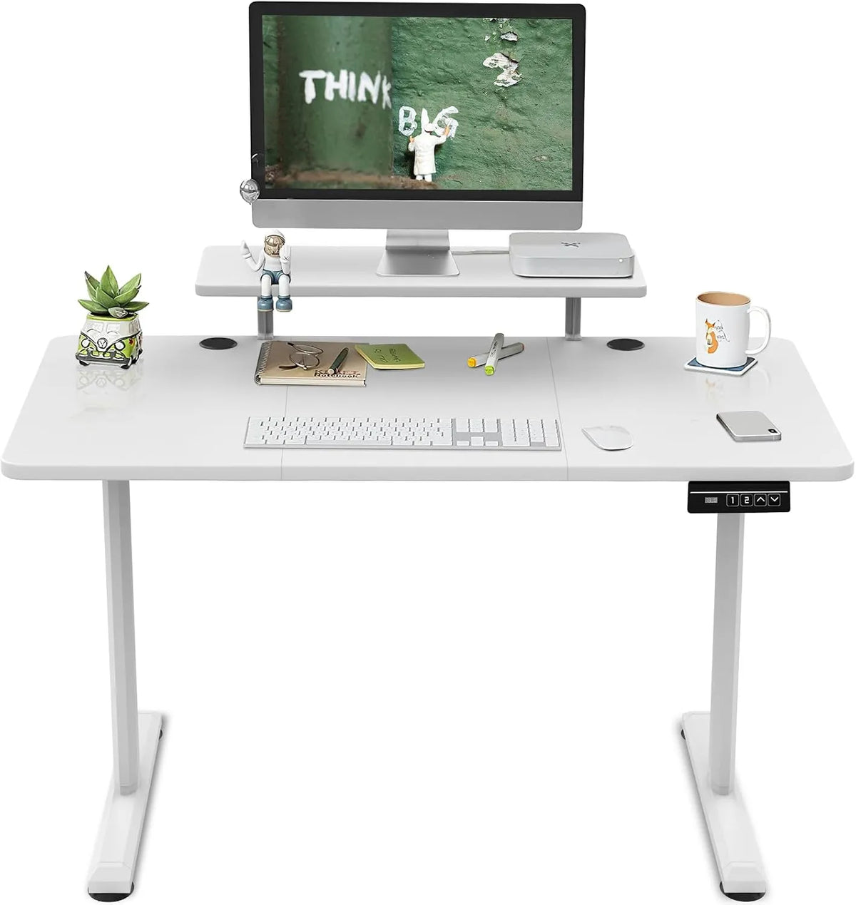 Bureau Électrique Réglable en Hauteur 120x60cm, Blanc, Idéal pour Bureau et Jeu