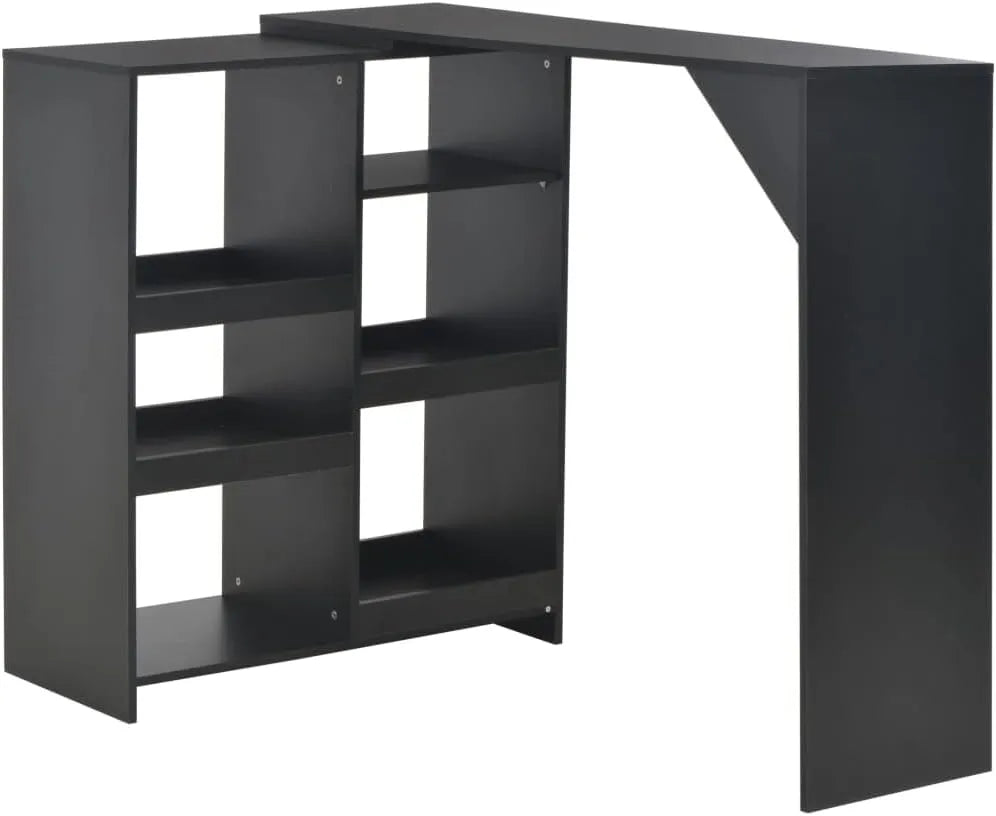Table de bar noire avec étagère, compacte et élégante pour cuisine et salle à manger, 138x39x110 cm