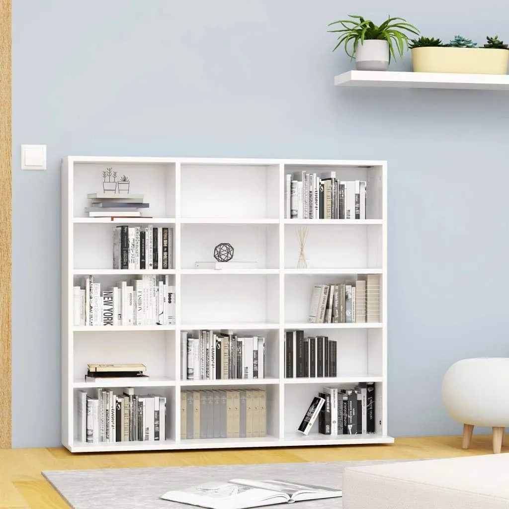 Chusui Meuble de Rangement pour CD et DVD en Blanc 102x23x89,5 cm, Étagère pour Livres et Bureau en Aggloméré