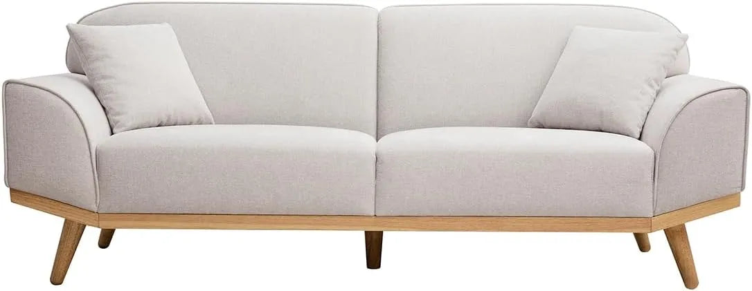 Canapé Scandinave 3 Places Velours Beige Texturé et Bois FREEMA