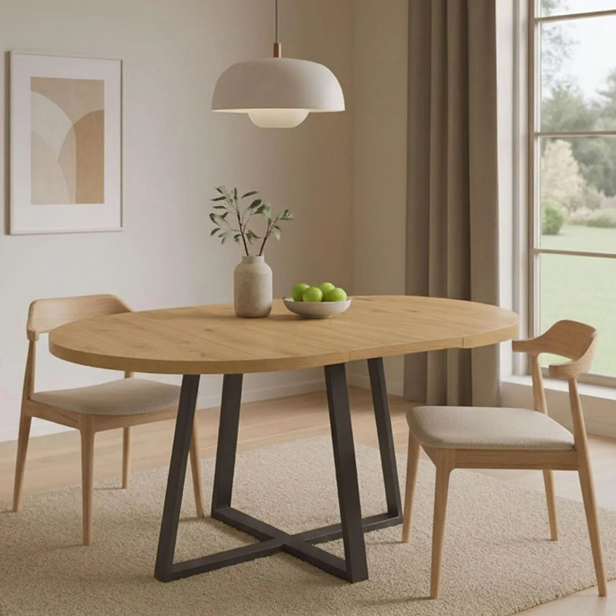 Table à Manger Extensible Ovale en Chêne Nodi, 110-158x110x77 cm