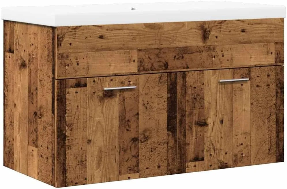 Ensemble de Salle de Bain 2 Pièces en Bois Composite avec Armoire et Rangement