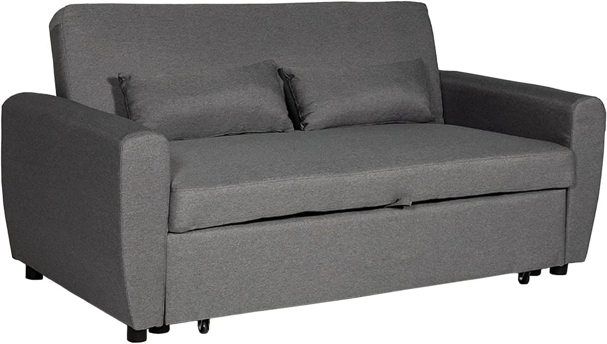 Canapé-Lit 2 Places Tissu Gris avec Dossier Réglable et Coussins