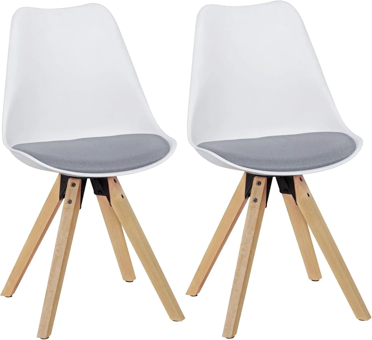 Ensemble de 2 chaises de salle à manger rétro scandinaves en tissu gris et blanc