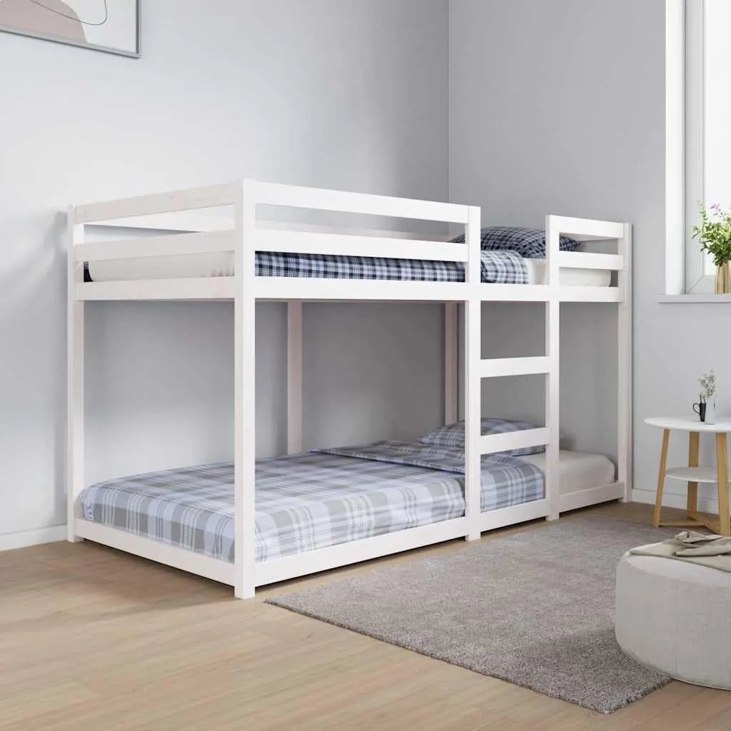 Lit superposé enfant en bois de pin blanc 90x190 cm - Cadre robuste