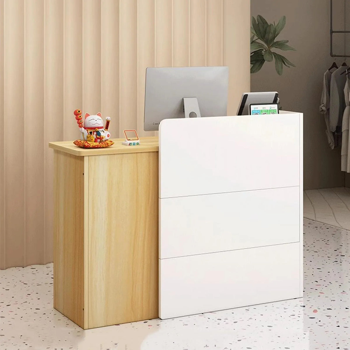 Bureau d'Accueil Moderne avec Tiroirs Verrouillables en Bois pour Espaces Professionnels