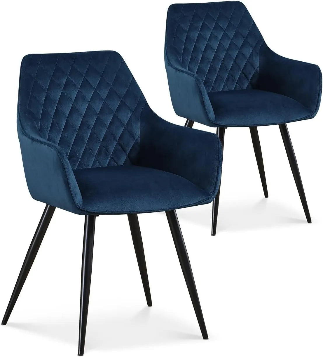 Chaises Victoria en Velours Bleu avec Pieds Noirs, Lot de 2