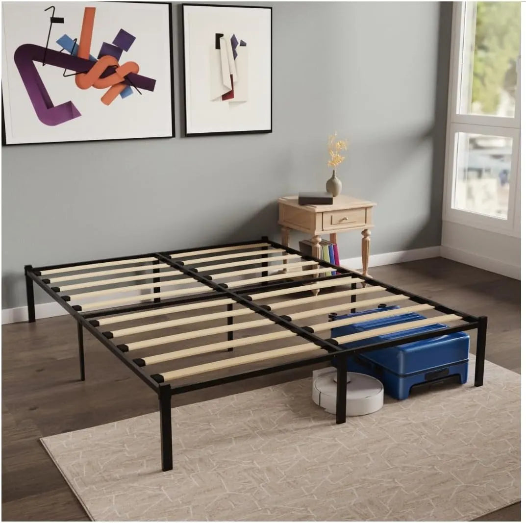 Lit Double 180x200 en Bois avec Sommier à Lattes, Hauteur 41 cm, Espace de Rangement