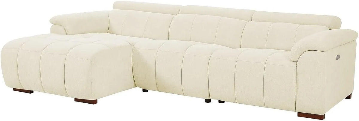 Canapé d'angle gauche relax électrique en tissu beige - Confort moderne MOLPICA