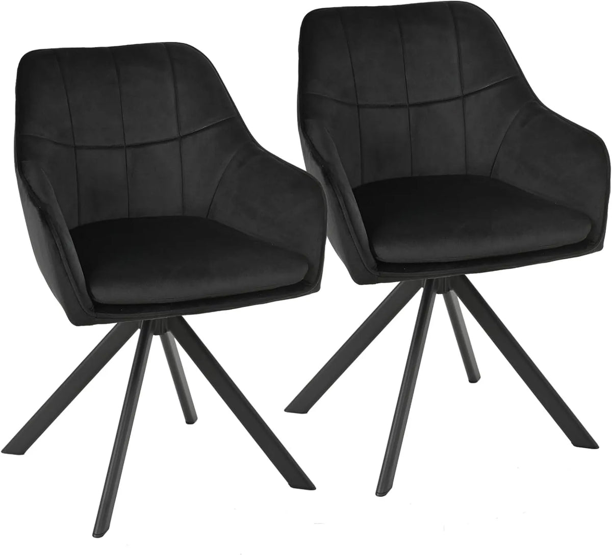 Ensemble de 2 Chaises en Velours Noir Pivotantes 360° avec Accoudoirs – Pieds en Métal pour Salle à Manger, Cuisine ou Bureau