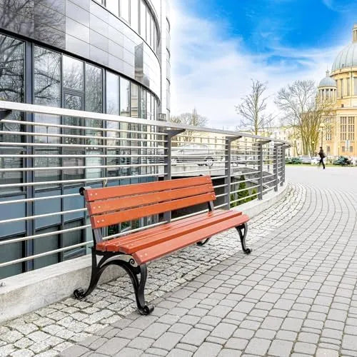 Banc de Jardin Résistant 170 cm en Métal et Bois d'Acajou pour Extérieur