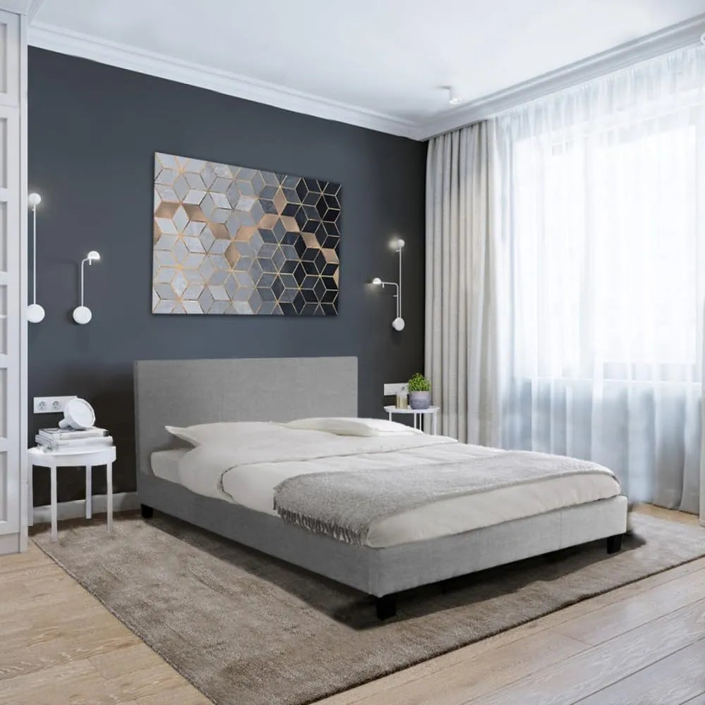 Lit Double Dublin 140x190 avec Sommier en Gris Clair - WEBER INDUSTRIES
