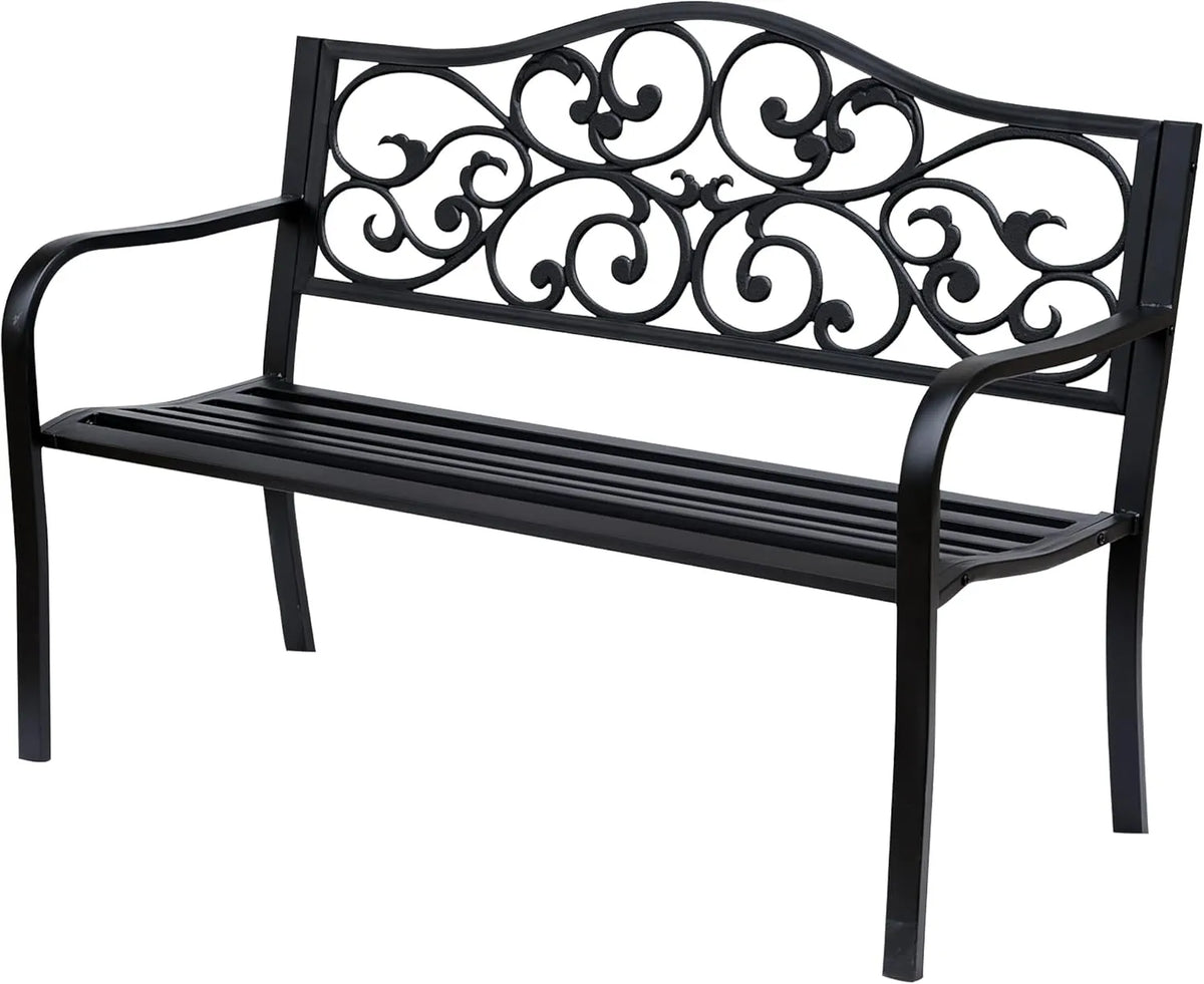 Banc de Jardin Outsunny 3 Places en Métal Noir Anti-Corrosion pour Terrasse